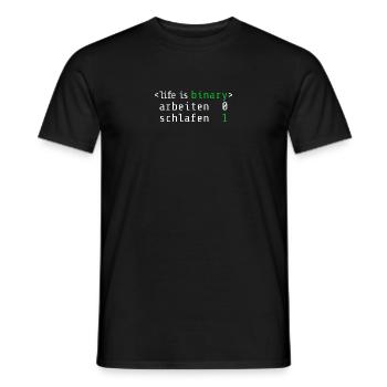 Binary Life: lieber schlafen als arbeiten - Männer T-Shirt - Schwarz - Vorne - AI Model Male 178 light (178cm)