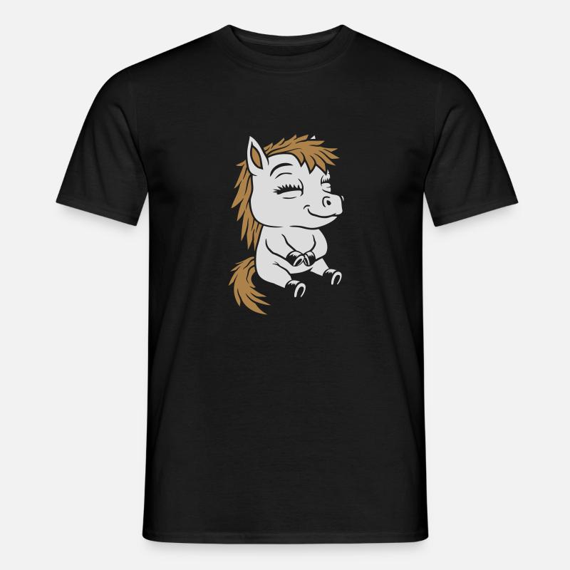 Sitzendes kleines Comic Pony - Männer T-Shirt - Schwarz