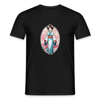 Japanerin im Kimono - Japan - Manga - Männer T-Shirt - Schwarz - Vorne - AI Model Male 178 light (178cm)