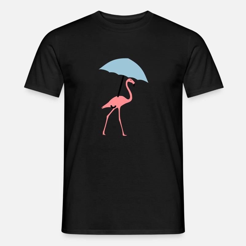 Flamingo mit Regenschirm oder Sonnenschirm - Männer T-Shirt - Schwarz