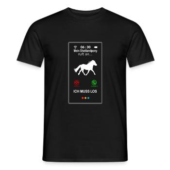 Shetland pony calls out on mobile phone saying Funny Funny - Men's T-Shirt - black - Front - AI Model Male 178 light (178cm)