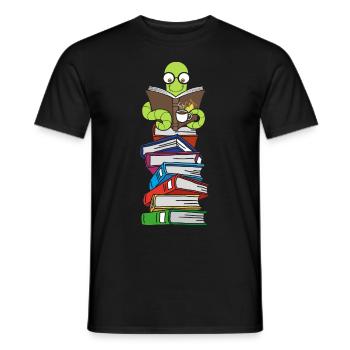 Wurm reads books with coffee - Men's T-Shirt - black - Front - AI Model Male 178 light (178cm)