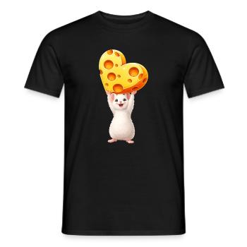 Süße Maus mit Käse Herz Illustration Tier Motiv - Männer T-Shirt - Schwarz - Vorne - AI Model Male 178 light (178cm)