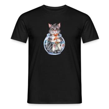 Niedliche Katze Klaut Fisch Fischen Geschenk - Männer T-Shirt - Schwarz - Vorne - AI Model Male 178 light (178cm)