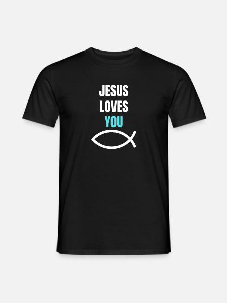 Jésus t’aime Cadeau de poisson chrétien - T-shirt homme - noir
