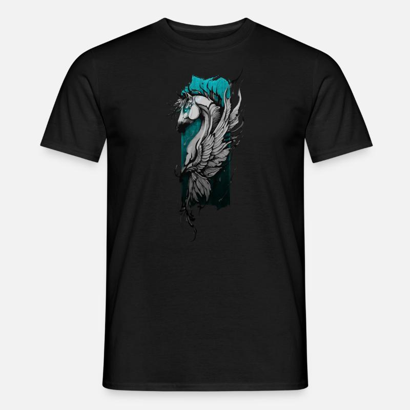 Himmlisches Ross: Geflügeltes Pferd schwebt - Männer T-Shirt - Schwarz