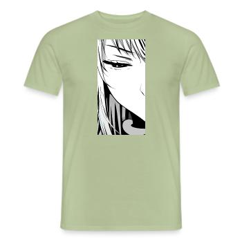 Manga Black and White Minimalist Artwork - Men's T-Shirt - sage - Front - AI Model Male 178 light (178cm)