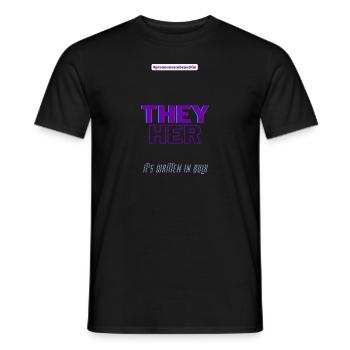#pronounsarebeautiful they/her - T-shirt homme - noir - Devant - AI Model Male 178 light (178cm)