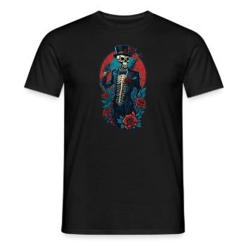 Squelette avec costume et chapeau et roses Cool Comic - T-shirt homme - noir - Devant - AI Model Male 178 light (178cm)