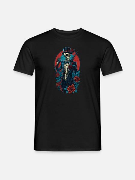 Skelett mit Anzug und Hut und Rosen Cool Comic - Männer T-Shirt - Schwarz