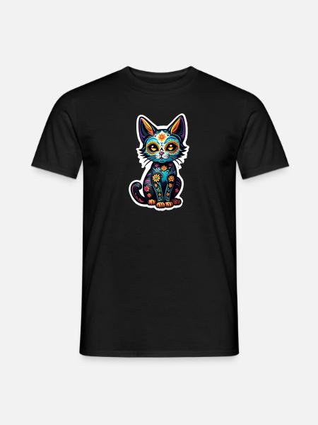 Katze Mexiko - Dia de los Muertos - Männer T-Shirt - Schwarz