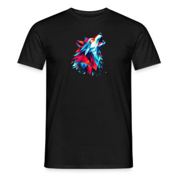 Geometric Wolf: Bunter Origami-Kunstdruck - Männer T-Shirt - Schwarz - Vorne - AI Model Male 178 light (178cm)