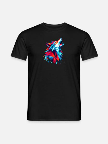 Geometric Wolf: Bunter Origami-Kunstdruck - Männer T-Shirt - Schwarz
