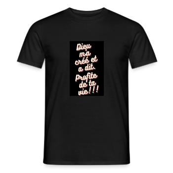 DIEU MA CRÉÉ ET A DIT: PROFITE TA VIE - T-shirt homme - noir - Devant - AI Model Male 178 light (178cm)