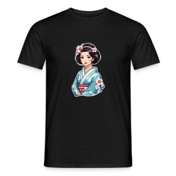 japonaise en kimono - japon - manga - T-shirt homme - noir - Devant - AI Model Male 178 light (178cm)