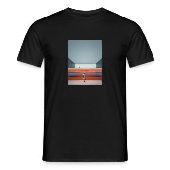 Frau im gestreiften Kleid wartet - Männer T-Shirt - Schwarz - Vorne - AI Model Male 178 light (178cm)