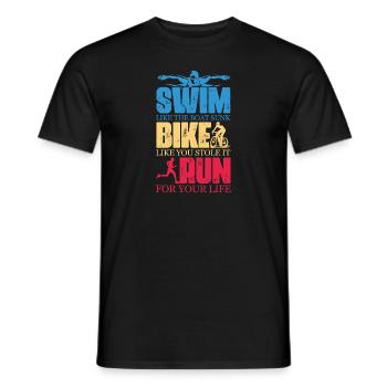 Swim like the Boat sunk Bike like you stole it Run - Männer T-Shirt - Schwarz - Vorne - AI Model Male 178 light (178cm)