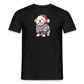 Christmas Motif with Cute American Bulldog - Men's T-Shirt - black - Front - AI Model Male 178 light (178cm)