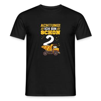 Achtung! Ich bin schon 2 - Bagger Baustelle Geburt - Männer T-Shirt - Schwarz - Vorne - AI Model Male 178 light (178cm)