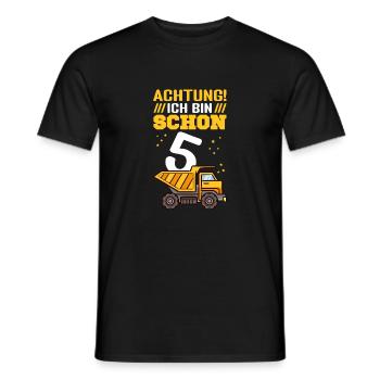 Achtung! Ich bin schon 5 - Bagger Baustelle Geburt - Männer T-Shirt - Schwarz - Vorne - AI Model Male 178 light (178cm)