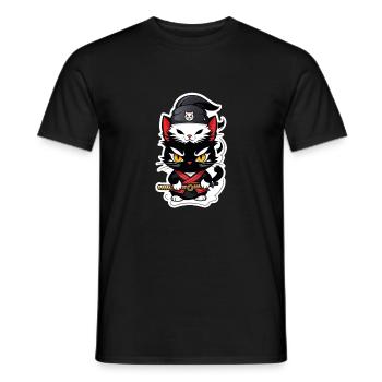 Ninja Cat - Samurai Kitten - Men's T-Shirt - black - Front - AI Model Male 178 light (178cm)