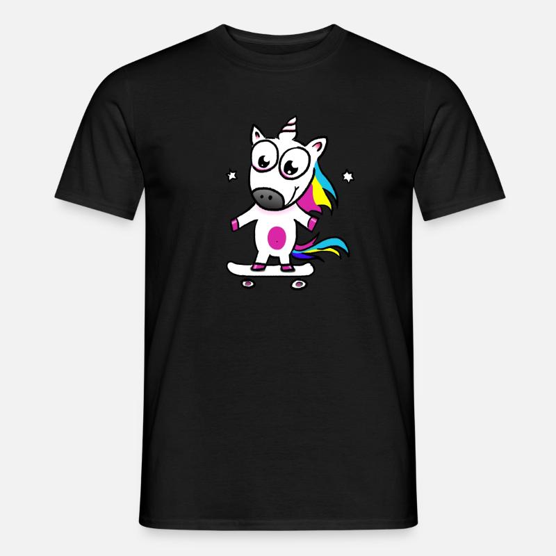 Einhorn mit Skateboard - Männer T-Shirt - Schwarz