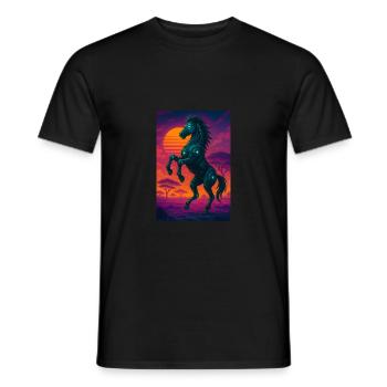 Comic Cyber Horse – Neon Style with Futuristic V - Men's T-Shirt - black - Front - AI Model Male 178 light (178cm)