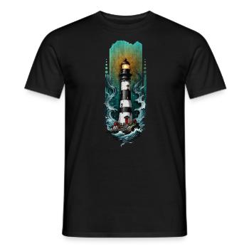 Guiding Light : Phare au milieu des vagues de la mer - T-shirt homme - noir - Devant - AI Model Male 178 light (178cm)