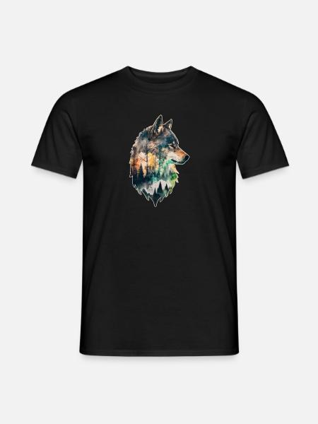 Wolf Doppelbelichtung Wald Natur wandern Wildnis - Männer T-Shirt - Schwarz
