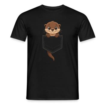 Cute otter peeking out of his pocket, - Men's T-Shirt - black - Front - AI Model Male 178 light (178cm)