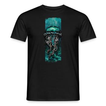 Azurblaue Drift: Cyanfarbenes Quallen-Design - Männer T-Shirt - Schwarz - Vorne - AI Model Male 178 light (178cm)
