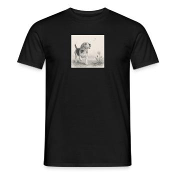 Beagle Pencil Drawing with Dandelion - Men's T-Shirt - black - Front - AI Model Male 178 light (178cm)