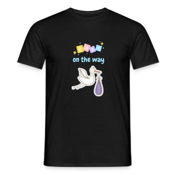 Baby on the way with stork 3 - blue - Men's T-Shirt - black - Front - AI Model Male 178 light (178cm)