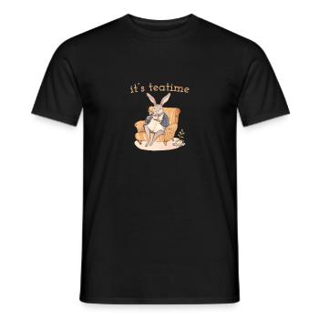 Rabbit Helene: Tea break in elegance - Men's T-Shirt - black - Front - AI Model Male 178 light (178cm)
