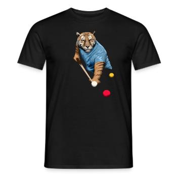 CAT PLAYING SNOOKER, BILLIARDS, POOL SNOOKER TIGER - Men's T-Shirt - black - Front - AI Model Male 178 light (178cm)