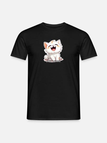 Just Laugh – Lachende Katze im Kawaii-Stil - Männer T-Shirt - Schwarz