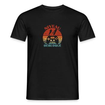 niveau 14 débloqué - anniversaire - T-shirt homme - noir - Devant - AI Model Male 178 light (178cm)