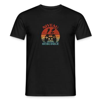 niveau 12 débloqué - anniversaire - T-shirt homme - noir - Devant - AI Model Male 178 light (178cm)