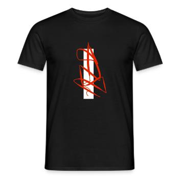 World's most abstract art on T-shirt in red and white - Men's T-Shirt - black - Front - AI Model Male 178 light (178cm)