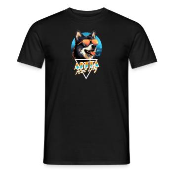 Retro Wave Akita Hot Dog Shirt - Men's T-Shirt - black - Front - AI Model Male 178 light (178cm)
