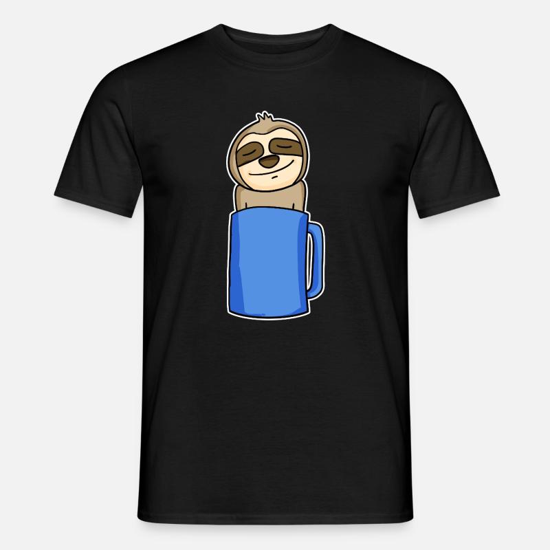 Faultier im Kaffeebecher - Männer T-Shirt - Schwarz