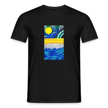 mer, sable, ciel, paysage de graffitis solaires - T-shirt homme - noir - Devant - AI Model Male 178 light (178cm)