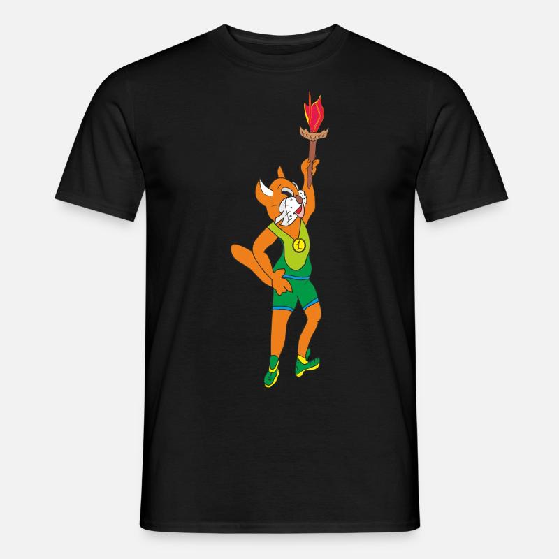 Katze mit einer Fackel - Männer T-Shirt - Schwarz