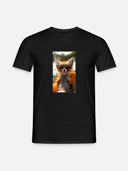 Grinsender Fuchs am Strand - Männer T-Shirt - Schwarz