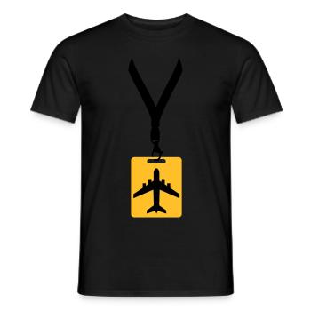 badge line airplane airplane fly pilot holiday tra - Men's T-Shirt - black - Front - AI Model Male 178 light (178cm)