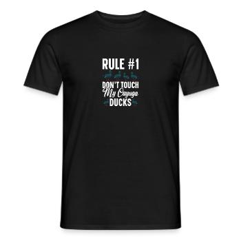 Cayuga Duck Enclos de nourriture pour animaux en peluche Cayuga - T-shirt homme - noir - Devant - AI Model Male 178 light (178cm)