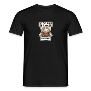 Meine Katze betreibt dieses Haus, ich zahle nur Miete - Männer T-Shirt - Schwarz - Vorne - AI Model Male 178 light (178cm)