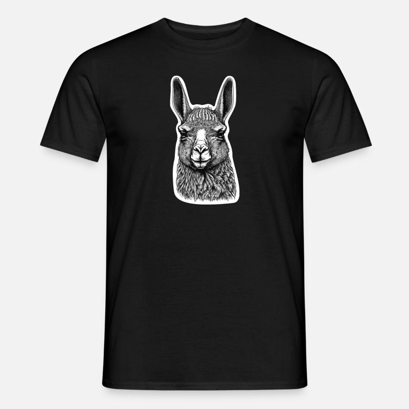 Black and White Llama Face Drawing with Patterns - Men’s T-shirt - black