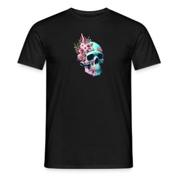 Totenkopf mit Blumen personalisierbar - Männer T-Shirt - Schwarz - Vorne - AI Model Male 178 light (178cm)