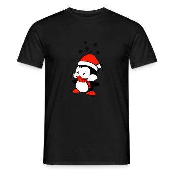 penguin loves Christmas - Men's T-Shirt - black - Front - AI Model Male 178 light (178cm)